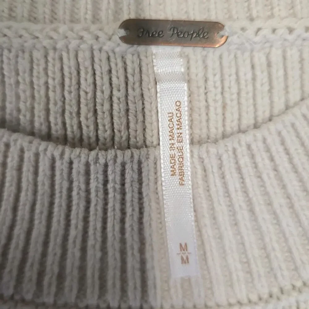 Free People Easy Street Crop Pullover Sweater Medium Moonglow Ivory Cream Ribbed